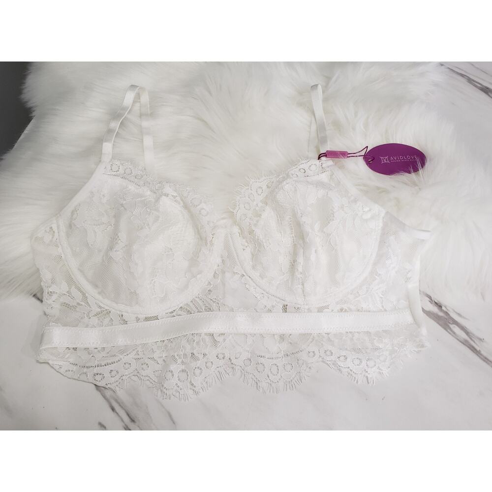 NEW Lingerie Lace Strappy Underwear V Neck Bra Size Large Solid White
